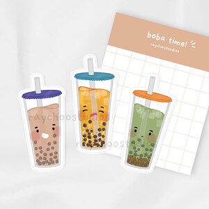 Bubble Tea Sticker Pack | boba tea addict, milk tea lover, matcha red bean, passion fruit, asian drink food dessert, kawaii taiwanese cute