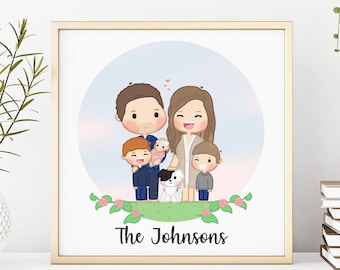 Custom Family Portrait | fathers mothers day gift, from photo to digital, personalized illustration, sentimental gift for him for her friend