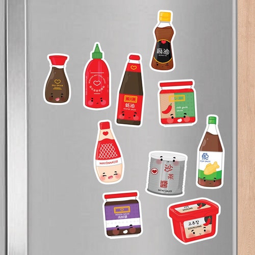 Asian Sauces Cute Kawaii Kitchen Fridge Soy Etsy