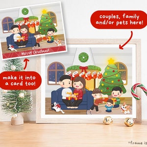 Ritratto di Natale personalizzato + Cartoline di Natale personalizzate / Ritratto di famiglia personalizzato, regalo sentimentale personalizzato per fidanzata fidanzata lui lei