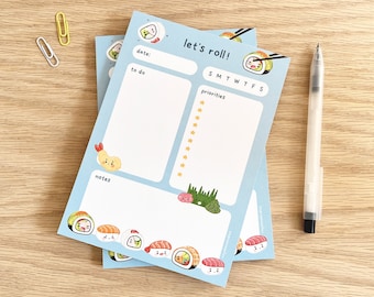 Sushi Daily/Weekly Planner Notepad | cute daily notepad, cute weekly notepad, cute planner notepad, to do notepad, daily notepad planner