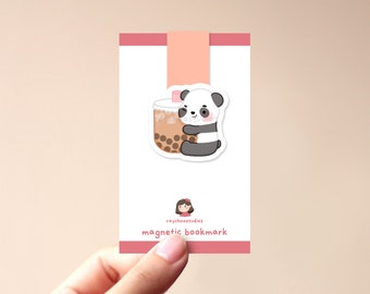 Chooby x Boba Hug Magnetic Bookmark | cute asian food, kawaii panda, cute book mark, gift for book lovers, aesthetic, food bookmark