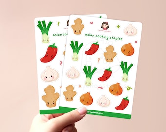 Asian Cooking Staples Sticker Sheets | planner stickers, bullet journal bujo, kawaii sticker sheet, cute removable asian food sticker