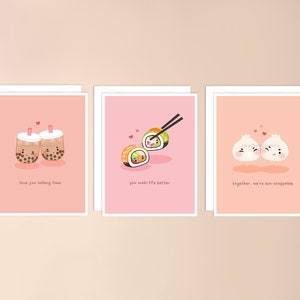 Pack de cartes de vœux pour la journée de Galentine | meilleur ami, ensemble de cartes de jour galentines, petites amies, mignon kawaii asiatique, cadeau de jour galentines, carte de sushi