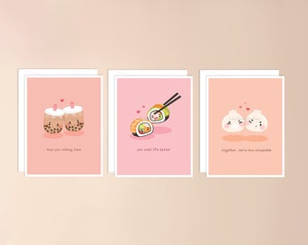 Galentine's Day Greeting Card Pack | best friend, galentines day card set, girl friends, cute kawaii asian, galentines day gift, sushi card