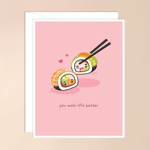 Vous Maki Life Better Carte De Vœux | carte de sushi, meilleur ami, bestie, sushi, maki roll, kawaii jolie boisson asiatique, le jour de la galentine, copains