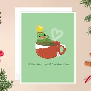 Carte de Noël de thé de Noël d'O | o Sapin de Noël, carte de Noël festive, carte de vœux amusante, joli sapin de Noël kawaii, carte de Noël punny
