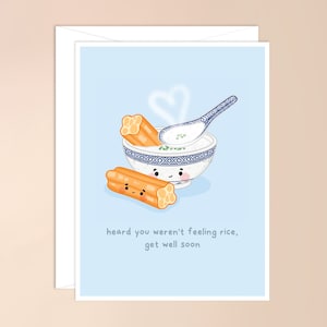 J'ai entendu dire que vous ne vous sentiez pas comme du riz, carte de guérison | Adorable carte de rétablissement, carte drôle de rétablissement, carte pour vous sentir mieux, carte de jeu de mots congee
