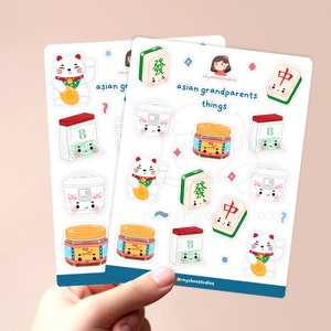 Asian Grandparents Things Sticker Sheets | planner stickers, bullet journal bujo, kawaii sticker sheet, cute removable asian food sticker