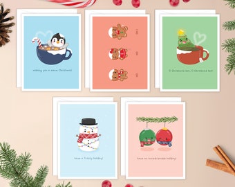 Assorted Christmas Card Set | cute Christmas card pack, funny Christmas cards bundle, kawaii cards for holidays punny, cute christmas cards