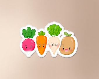 Naklejka z warzywami korzeniowymi | słodka naklejka z warzywami, naklejka z jedzeniem, wodoodporna naklejka, słodka naklejka z jedzeniem, kawaii ziemniak, rzepa, buraki, marchew
