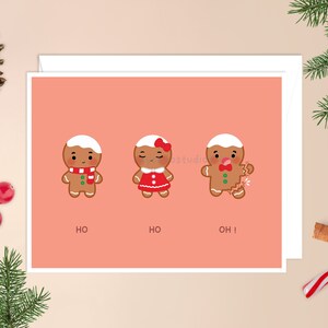 Ho Ho Oh ! Carte de Noël | carte de Noël pain d'épice, biscuit de pain d'épice festif, carte de Noël drôle, jolie carte de vacances, cookie kawaii