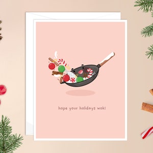 Tarjeta de Navidad Hope Your Holidays Wok / tarjeta de Navidad asiática, wok kawaii, wok lindo, tarjeta de vacaciones linda, tarjeta de Navidad linda, tarjeta de comida asiática