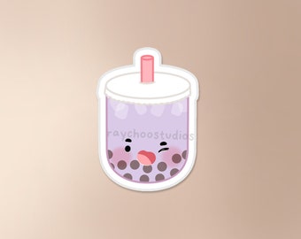 Naklejka Taro Milk Tea Boba | naklejka Bubble Tea, naklejka Asian Drink, naklejka Asian Food, naklejka Food, słodka wodoodporna naklejka winylowa