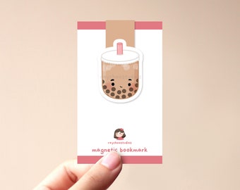 Milk Tea Boba Tea Magnetic Bookmark | cute asian food, kawaii bubble tea, cute book mark, gift for book lovers, aesthetic bookmark