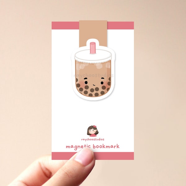 Milk Tea Boba Tea Magnetic Bookmark | cute asian food, kawaii bubble tea, cute book mark, gift for book lovers, aesthetic bookmark