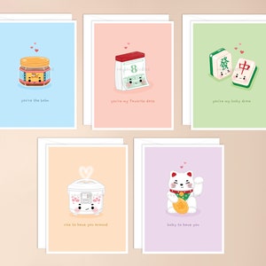 Lot de cartes de vœux pour grands-parents asiatiques | jeux de mots sur la cuisine asiatique, cartes d'inspiration asiatique, carte de jeu de mots sur la cuisine, jeu de cartes de petit garçon, nostalgie asiatique