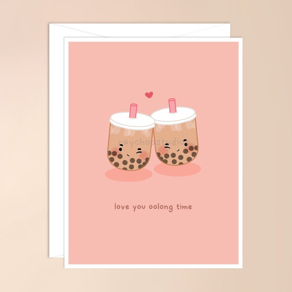 Love You Oolong Time Greeting Card | bestea, best friend, bestie, boba, bubble tea, kawaii cute asian drink, galentine's day, friends