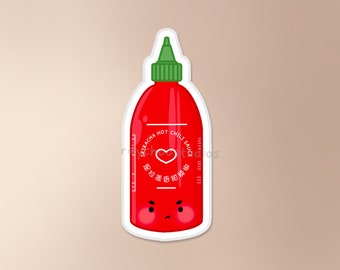 Pegatina Sriracha / pegatina de salsa picante, pegatina de comida asiática, pegatina de comida, bonita pegatina de vinilo impermeable, pegatina asiática. cocina asiática