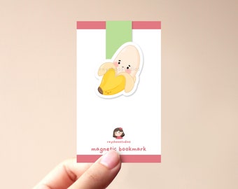 Peeled Banana Magnetic Bookmark | cute banana, kawaii, cute book mark, gift for book lovers, aesthetic, fruit bookmark, cute food bookmark