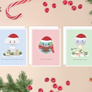 Ensemble de cartes de Noël assorties | joli paquet de cartes de Noël, lot de cartes de Noël amusantes, cartes kawaii pour les vacances punny, jolies cartes de Noël