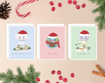 Juego de tarjetas navideñas variadas / lindo paquete de tarjetas navideñas, paquete de tarjetas navideñas divertidas, tarjetas kawaii para las fiestas punny, lindas tarjetas navideñas