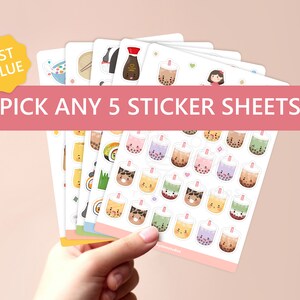 Choisissez n'importe quel paquet de 5 feuilles d'autocollants | kawaii mignons minimalistes simples papeterie stationnaire bujo balle journal planificateur esthétique point palette de couleurs