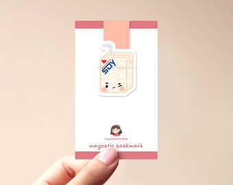 Soy Milk Magnetic Bookmark | cute juice box, kawaii, cute book mark, gift for book lovers, aesthetic, cute food bookmark, soy milk bookmark