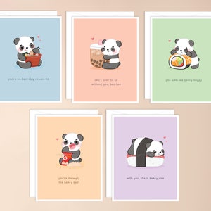 Pack de cartes de vœux Chooby x Food | nourriture punny, asiatique, carte panda kawaii, papeterie kawaii, nourriture punny, papeterie mignonne adorable