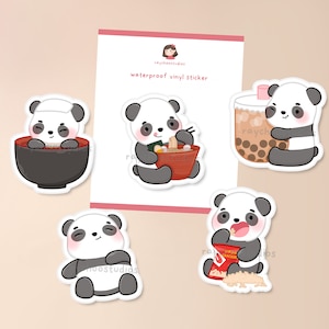 Chooby x Nourriture 1 Pack d’autocollants | pack d’autocollants panda mignon, autocollants panda, autocollants ours panda, autocollant sushi, autocollant ramen, autocollant boba