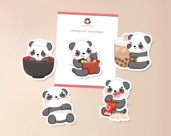 Chooby x Food 1 Sticker Pack | cute panda sticker pack, panda stickers, panda bear stickers, sushi sticker, ramen sticker, boba sticker
