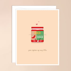 vous pimentez ma vie carte de vœux | carte de nourriture asiatique, kawaii mignon jeu de mots asiatique punny carte d'épices épicées sauce à l'ail chili, mignon, saint valentin