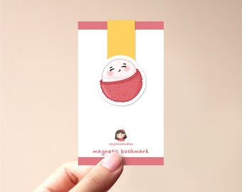 Lychee Magnetic Bookmark | cute asian food, kawaii fruit, cute book mark, gift for book lovers, aesthetic, food bookmark