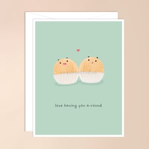 adore vous avoir autour de la carte de vœux | joli jeu de mots de cuisine asiatique kawaii, carte de jeu de mots dimsum, boule de sésame fête des mères des pères, mignonne, la saint valentin
