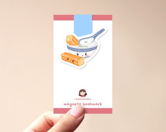 Congee magnetiskt bokmärke | söt congee, kawaii, söt bokmärke, present till bokälskare, estetiskt, asiatiskt inspirerat bokmärke, sött matbokmärke