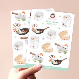Asian Kitchen Appliances Sticker Sheets | planner stickers, bullet journal bujo, kawaii sticker sheet, cute removable asian food sticker