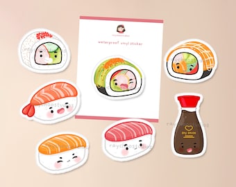 Let's Roll Sushi Sticker Pack | waterproof vinyl sticker, sushi sticker set, asian food sticker, cute sticker, kawaii stationery, maki roll