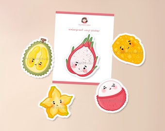 Asian Fruits (Half) Sticker Pack | waterproof sticker flakes, cute diecut vinyl sticker, dragon fruit, durian, mango, lychee, starfruit