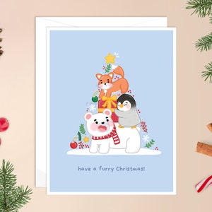 Have a Furry Christmas Card | penguin Christmas card, kawaii penguin, cute penguin, cute holiday card, cute Christmas card, polar bear
