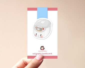 Rice Cooker Magnetic Bookmark | cute asian food, kawaii kitchen, cute book mark, gift for book lovers, aesthetic, food bookmark