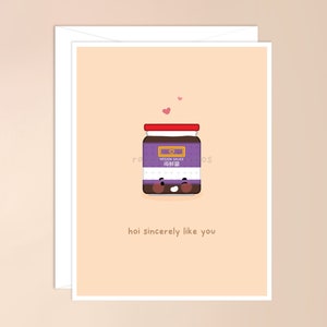 Hoi sincèrement comme vous Carte de vœux | carte de nourriture asiatique, jeu de mots asiatique mignon kawaii, sauce punny hoisin, papeterie asiatique japonaise coréenne drôle