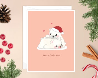Beary Christmas Card | polar bear Christmas card, kawaii polar bear, cute polar bear, cute holiday card, cute Christmas card, adorable