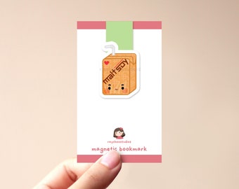 Malt Soy Milk Magnetic Bookmark | cute juice box, kawaii, cute book mark, gift for book lovers, aesthetic, cute food bookmark,asian inspired