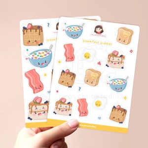 Feuille d'autocollants Breakfast Buddies | autocollants de planificateur, bullet journal bujo, feuille d'autocollants kawaii, jolie feuille d'autocollants illustrée pour le petit-déjeuner