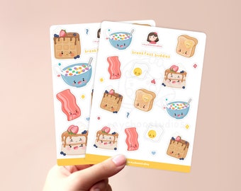 Breakfast Buddies Sticker Sheet / planner adesivi, bullet journal bujo, foglio di adesivi kawaii, simpatico foglio di adesivi illustrati per la colazione