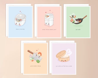 Aziatisch keukenapparaat wenskaartpakket | punny food, aziatisch, kawaii aziatisch geïnspireerd, kawaii stationair, punny eten, schattig kawaii briefpapier