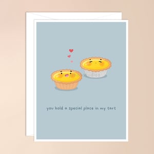 vous tenez une place spéciale dans ma carte de vœux | jeu de mots de cuisine asiatique kawaii, tarte aux oeufs de boulangerie chinoise, punny, mignonne, carte de saint valentin