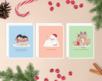 Assorted Christmas Card Set | cute Christmas card pack, funny Christmas cards bundle, kawaii cards for holidays punny, cute christmas cards