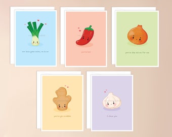 Asian Cooking Staples Greeting Card Pack | asian food pun, asian inspired cards, asian cards, food pun card, punny card set, valentines day