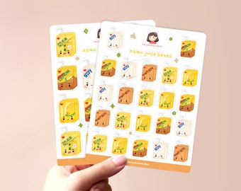 Asian Juice Boxes Sticker Sheets | planner stickers, bullet journal bujo, kawaii sticker sheet, cute removable asian food sticker